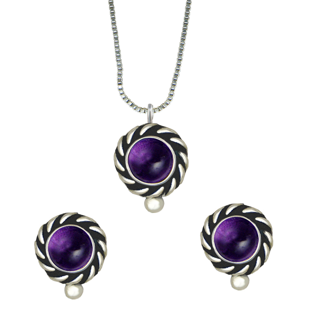 Sterling Silver Petite Necklace Earrings Set Amethyst